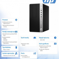 Komputer HP EliteDesk 705MT G4 R3-2200G 256GB 8GB DVD W10P 3Y