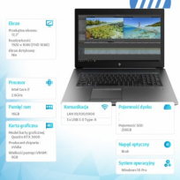 Laptop  HP ZBook 17 G6 17,3 FHD i7-9850H 16GB 256GB W10P 3Y