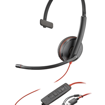 Słuchawki HP Poly Blackwire 3215 Monaural USB-C Headset +3.5mm Plug +USB-C/A Adapter