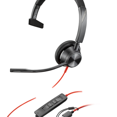 Słuchawki HP Poly Blackwire 3315 Monaural USB-C Headset +3.5mm Plug +USB-C/A Adapter