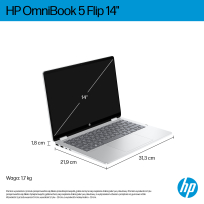 Laptop HP OmniBook Flip 14 WUXGA Touch IPS Ryzen AI 5 340 16GB 512GB BT BLKB x360 Win11 Meteor Silver 2Y