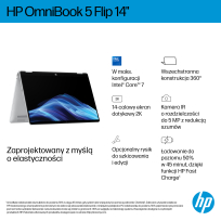 Laptop HP OmniBook Flip 14 WUXGA Touch IPS Ryzen AI 5 340 16GB 512GB BT BLKB x360 Win11 Meteor Silver 2Y