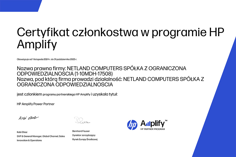 hp amplify certyfikat 2025